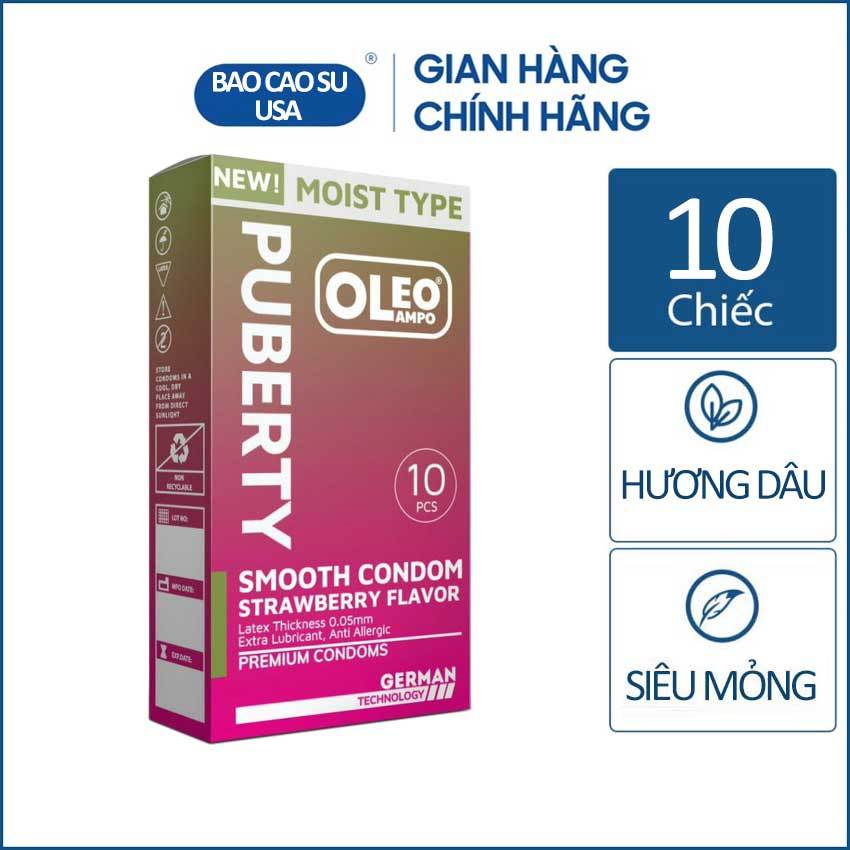 Bao cao su Oleo Lampo Puberty hương dâu, siêu mỏng, ôm sát chân thật