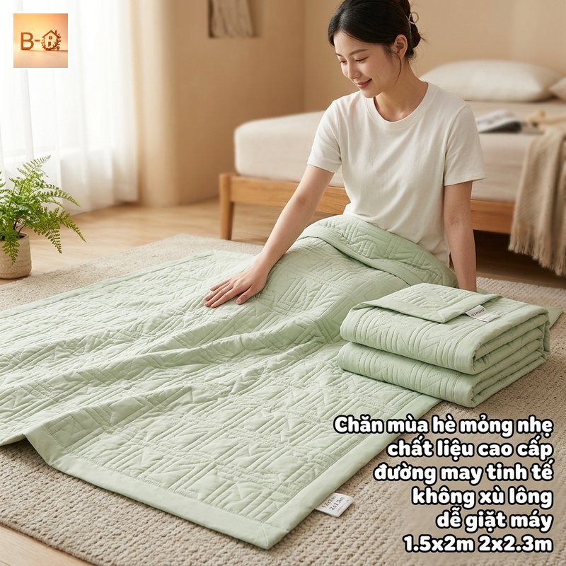 B-HQ Chăn mỏng mùa hè chăn đắp ngủ nhẹ thoáng khí mềm mịn không xù lông giặt máy dùng phòng ngủ gia đình