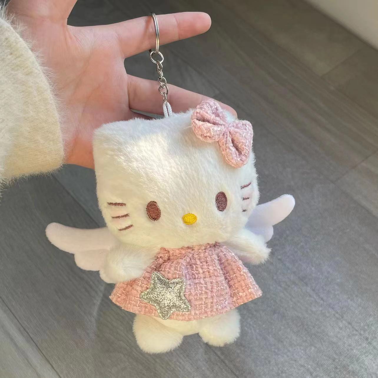 IFS Móc khóa gấu bông Hello Kitty Angel cute đeo túi balo phong cách Hàn Quốc (13cm) Váy hồng siêu d
