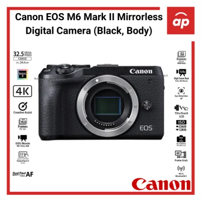 (12 + 3months Warranty) Canon EOS M6 Mark II Mirrorless Digital Camera ( Body Only) + Freegifts