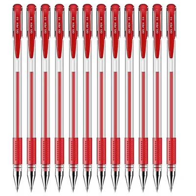 12PCS Office Smooth Roller Ball Gel Ink Writing Pens with 0.5mm Nib Tip Red - intl