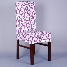 4PCS Removable Stretch Slipcovers Short Home Dining Room Stool Chair Seat Cover Flat White + Purple - intl