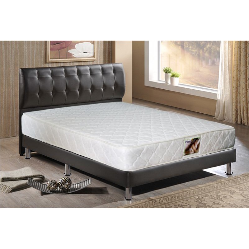 Bed Set - Dark Brown Bed Frame with 9 Spring Mattress