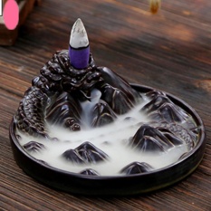 Black Dragon Porcelain Backflow Ceramic Cone Incense Burner Holder + 10 Incenses - intl