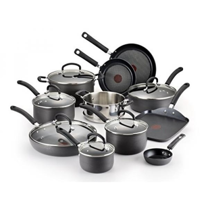 GPL/ T-fal E765SH Ultimate Hard Anodized Scratch Resistant Titanium Nonstick Thermo-Spot Heat Indicator Anti-Warp Base Dishwasher Safe Oven Safe PFOA Free Cookware Set, 17-Piece, Gray/ship from USA - intl Singapore