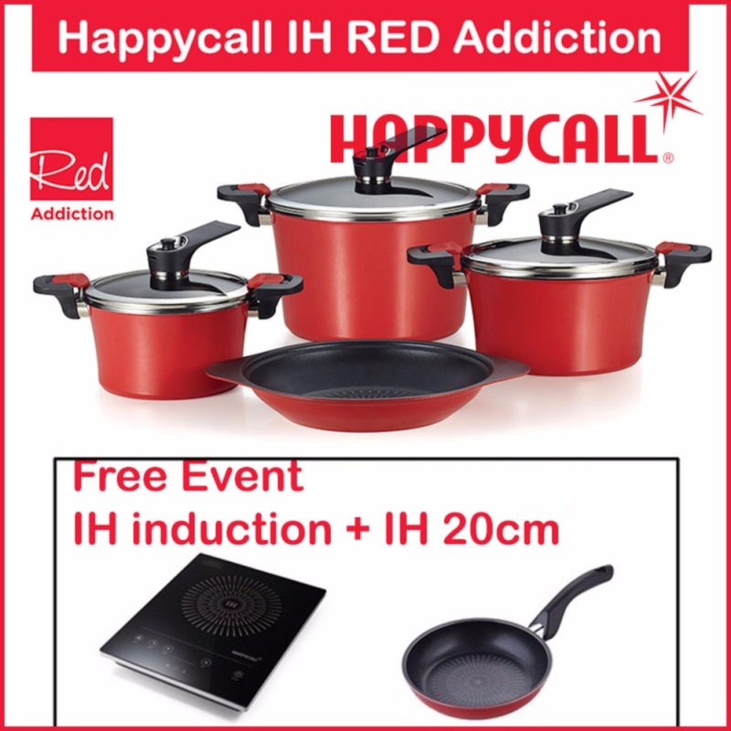 Happycall Korea Red Addiction IH Vacuum Deep Pot Set Temperred Glass - intl Singapore
