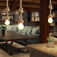Lixada 250cm AC220V E27 Single Head Vintage Hemp Rope Hanging Pendant Ceiling Light Lamp Industrial Retro Country Style Dining Hall Restaurant Bar Cafe Lighting Use - intl