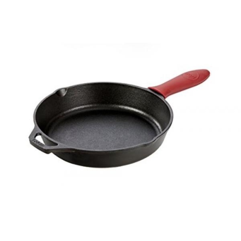 Lodge Cast Iron Skillet with Red Silicone Hot Handle Holder, 10.25-inch - intl Singapore