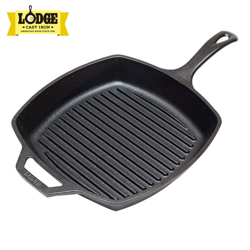 Lodge Luo pole us cast iron striped steak frying pan 26cm imported no coated storage hot good is not easy to stick pan Singapore