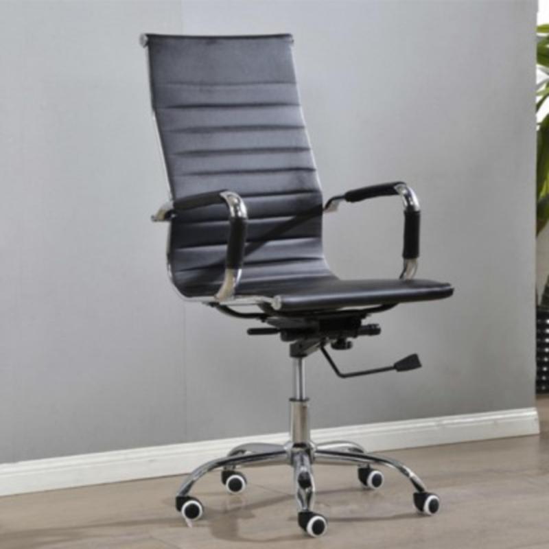 (Home Factor) (Free delivery and installation)Conference Office Chair/Swivel chair/Metal armrest with PU leather coverage/Chrome leg/adjustable gaslift/elegant chair design Office Chair - QXI-07- Black