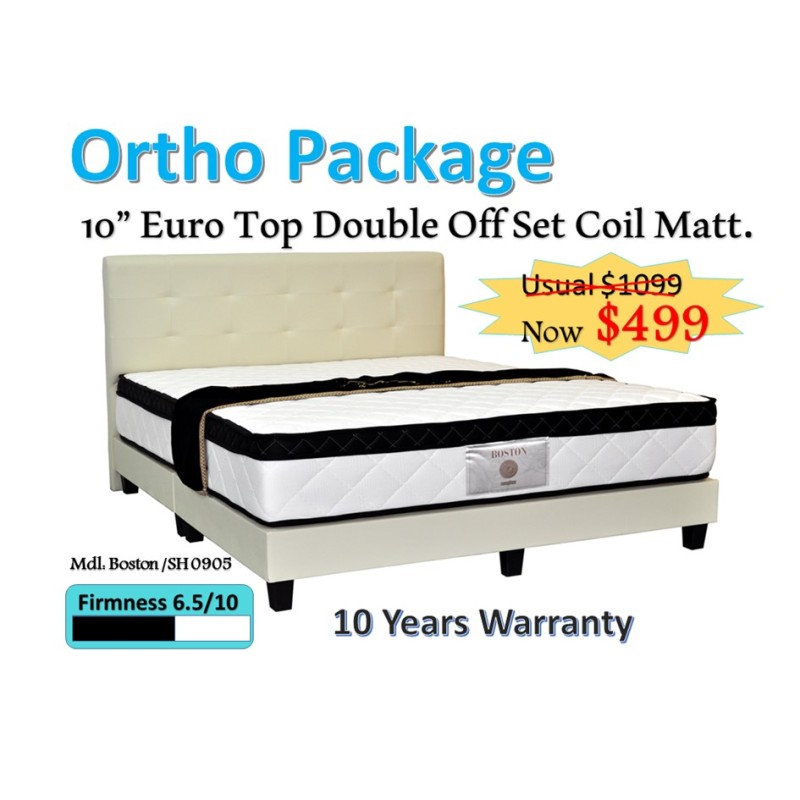 Otho Package: 10 Euro Top Double Offset Coil Mattress + Bed Frame (Cream)
