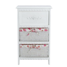 Shabby Chic White Wooden Bedside Table Shelf Drawer With Wicker Storage Basket - intl