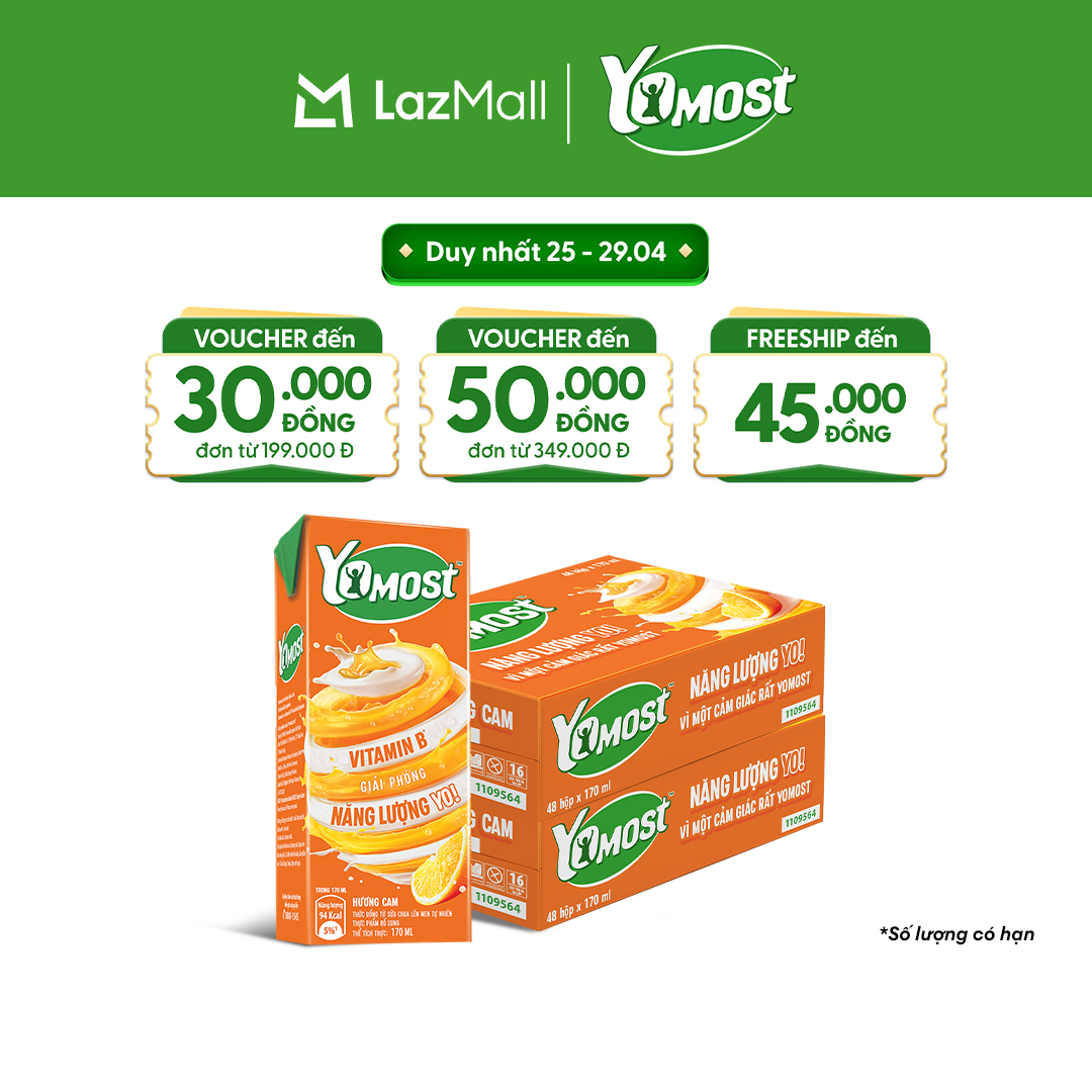 Combo 2 Thùng 48 Hộp Sữa Chua Lên Men Tự Nhiên Yomost Hương Cam 170ml (48x170ml)