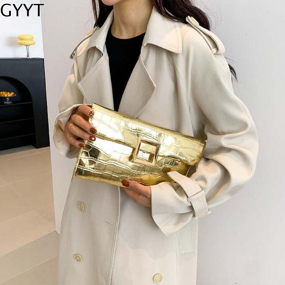 GYYT Màu trơn Ví họa tiết đá Họa tiết cá sấu Túi hình phong bì Túi dự tiệc buổi tối cầm tay Ins Ví đựng tiền xu Túi xách da PU Du lịch