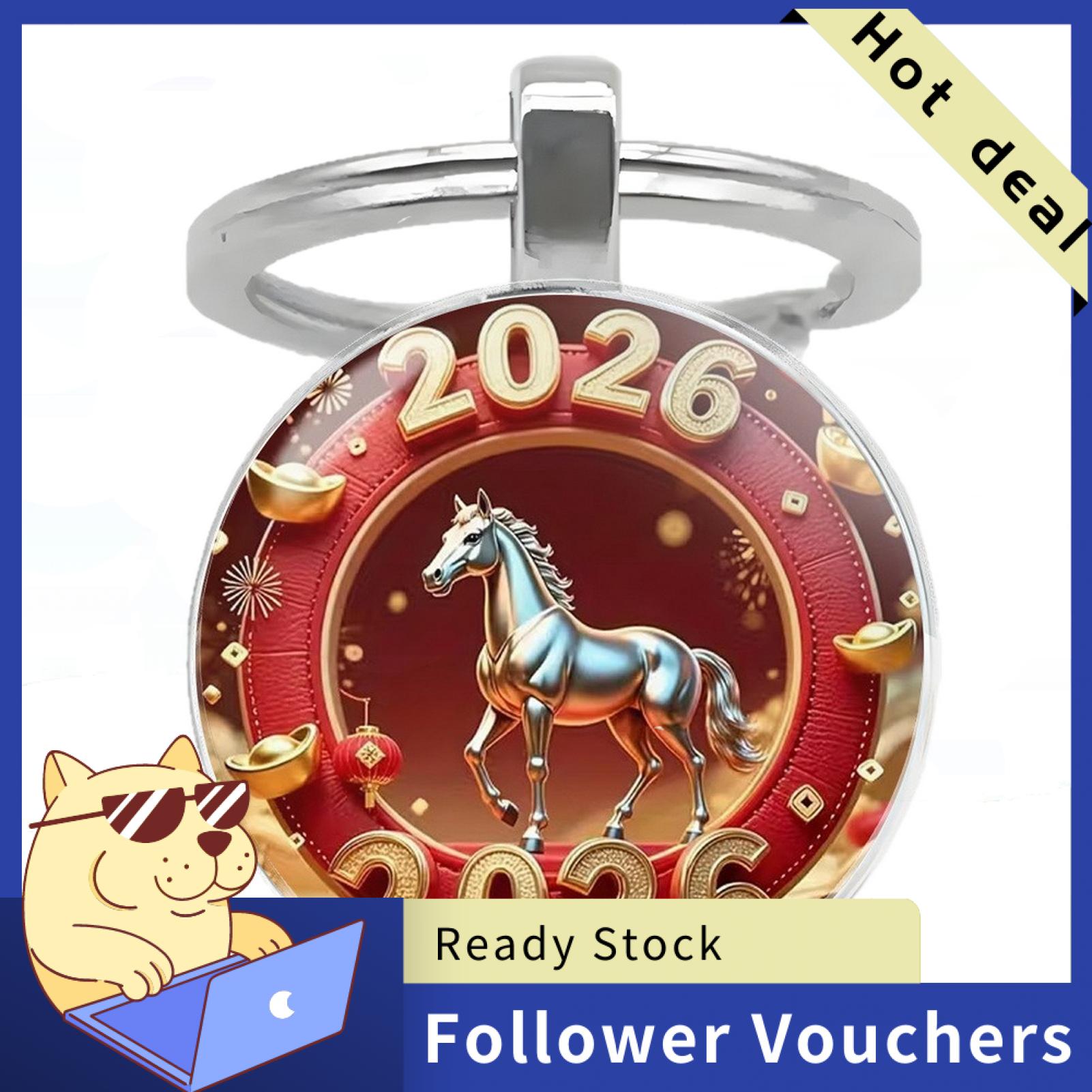 Suludong Good Luck Keychain 2026 Zodiac Keychain 2026 Year of Keychain with Bells – Lucky Zodiac Metal Pendant Compact Holiday Decoration Good Luck Charm