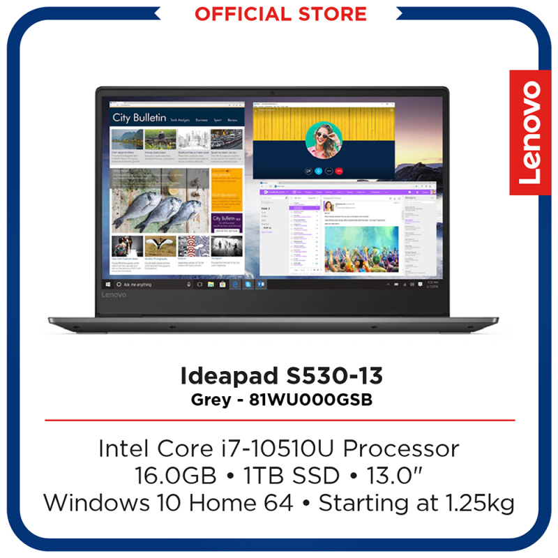 Lenovo Ideapad S530-13 | Intel Core i7-10510U Processor | 16GB | 13.3inch FHS IPS | Grey | Free: 2 Years Onsite Warranty