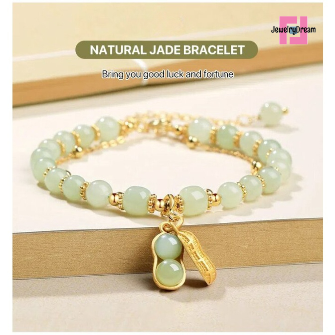 [Sell at a loss] Retro Delicate Peanut Lucky Pendant Bracelet Elegant Green Beads Double Layer Bracelets for Girl Jewelry Accessories