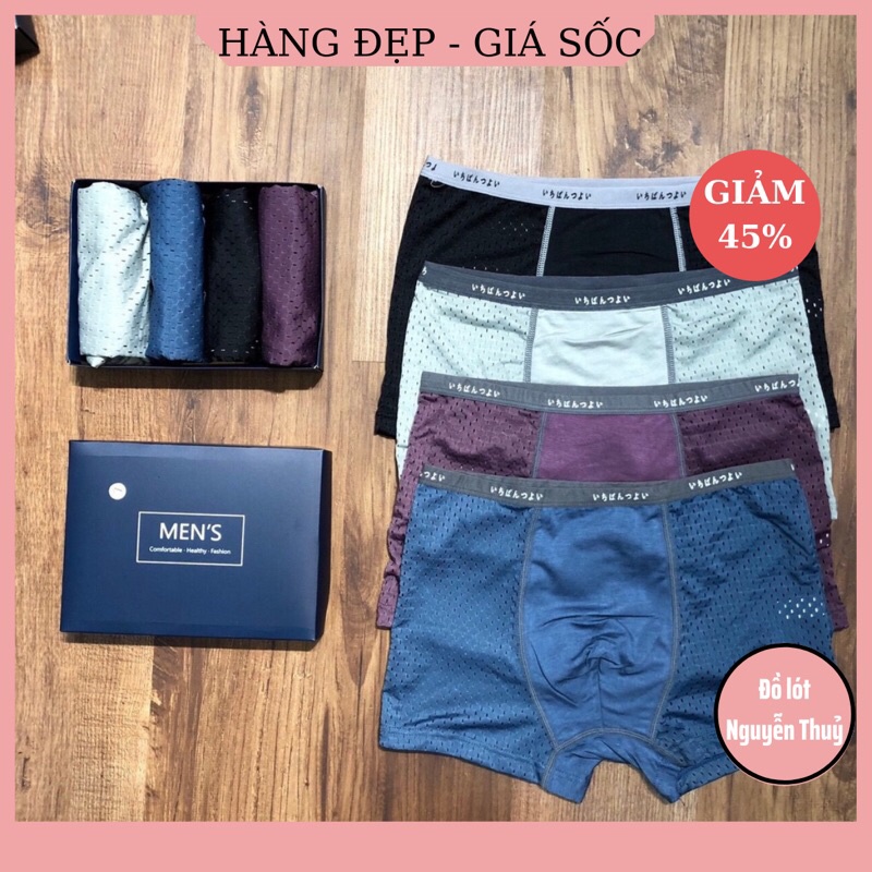 Hộp 4 quần sịp nam đùi thông hơi xuất nhật