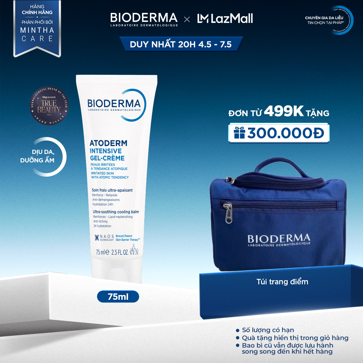 Kem gel dưỡng ẩm và làm dịu dạng gel cho da rất khô đến viêm da cơ địa Atoderm Intensive Gel-crème 75ml