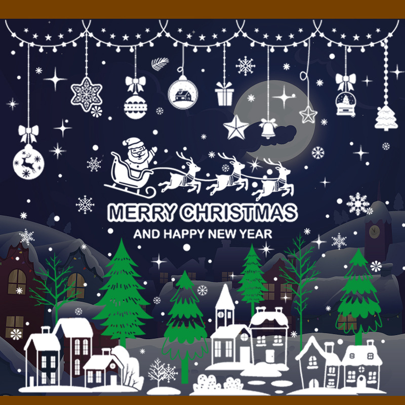 COMBO-Decal trang trí NOEL HÍT TĨNH ĐIỆN - Rèm châu trắng Ông già noel xe tuần lộc trên thành phố (4