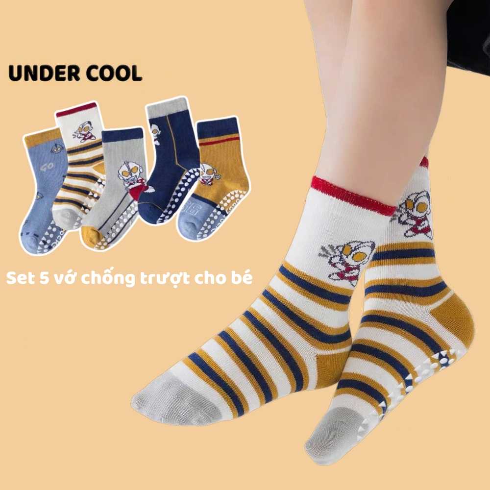 Set 5 đôi tất vớ trẻ em UNDERCOOL cotton cổ cao siêu nhân sợi bông mềm mại thoáng khi khử mùi TC83