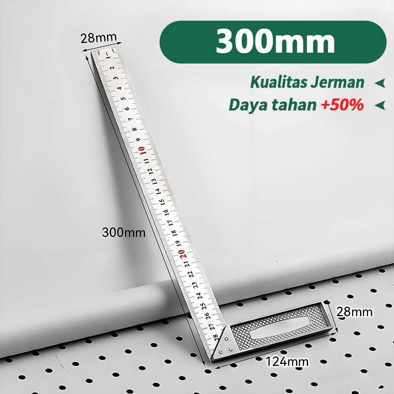 Monake German Penggaris Siku L 20-60CM Steel Angle Ruler Tukan Steel Square Try Square Right-angle Ruler