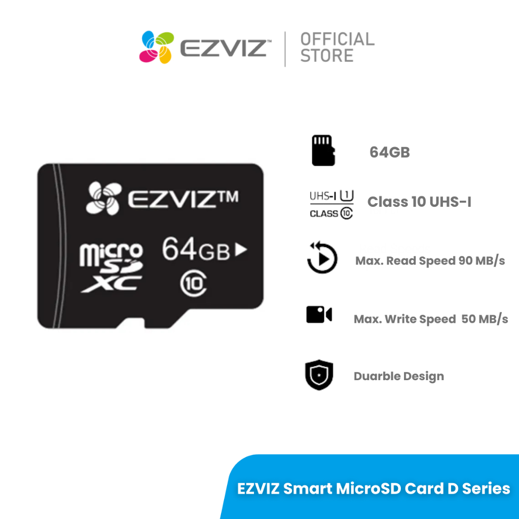 EZVIZ Smart 64 GB MicroSD Card Pro Series Class 10 90/50MB/s Micro SD (ไมโครเอสดี) EZV-CMT-CARDT64G-D ราคา 590 บาท*ส่งฟรี