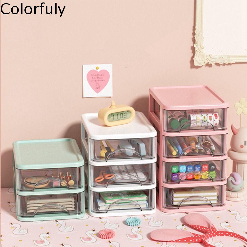 COLORFULY Trong suốt Hộp đựng đồ để bàn kiểu ngăn kéo Sức chứa lớn Chống trượt Hộp đựng mỹ phẩm Thiết thực Nhựa Giá để bàn trang điểm Nhà