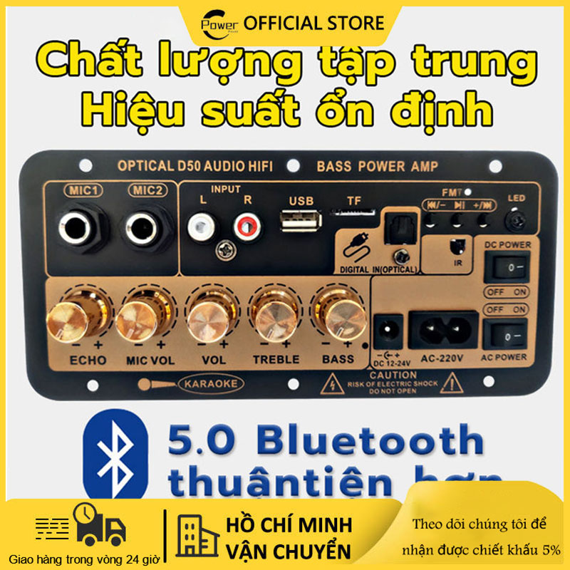 【Free ship Bảng Mạch Khuếch Đại Âm Thanh Nổi 5.0 Bluetooth Kỹ Thuật Số AC 220V 12V 24V Loa Siêu Trầm Bộ Khuếch Đại Kép Cho Loa 8Inch Có Mic