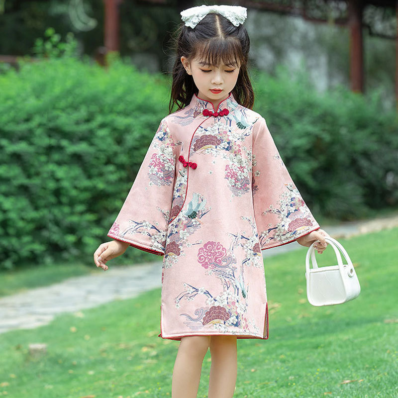 ZZOOI Girls Dress 2022 Autumn Winter Long-sleeved Cheongsam for Kids Children Chinese Style Princess Dress Tang Suit Hanfu Clothes ราคา 475 บาท*ส่งฟรี