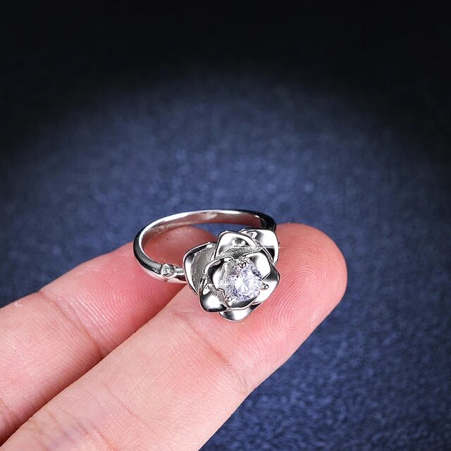 S925 hoa bạc Moissanite Phụ Nữ Nhẫn mạ vàng trắng D Màu Moissanite Kim Cương Engagement Ring Vượt Qua Máy thử kim cương