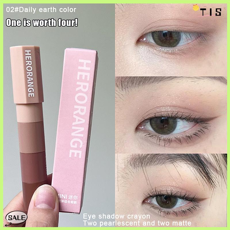 Follow Get New【TIS】 Herorange 4 trong 1 Eyeshadow bút chì Kit nhung Matte sắc tố ánh sáng lung linh làm nổi bật trang điểm kết hợp mini Eye Shadow bút mỹ phẩm - 2