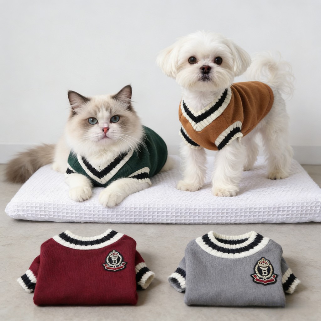 สัตว์เลี้ยงแขนกุดถักเสื้อกันหนาวที่มีการออกแบบสไตล์วิชาการ