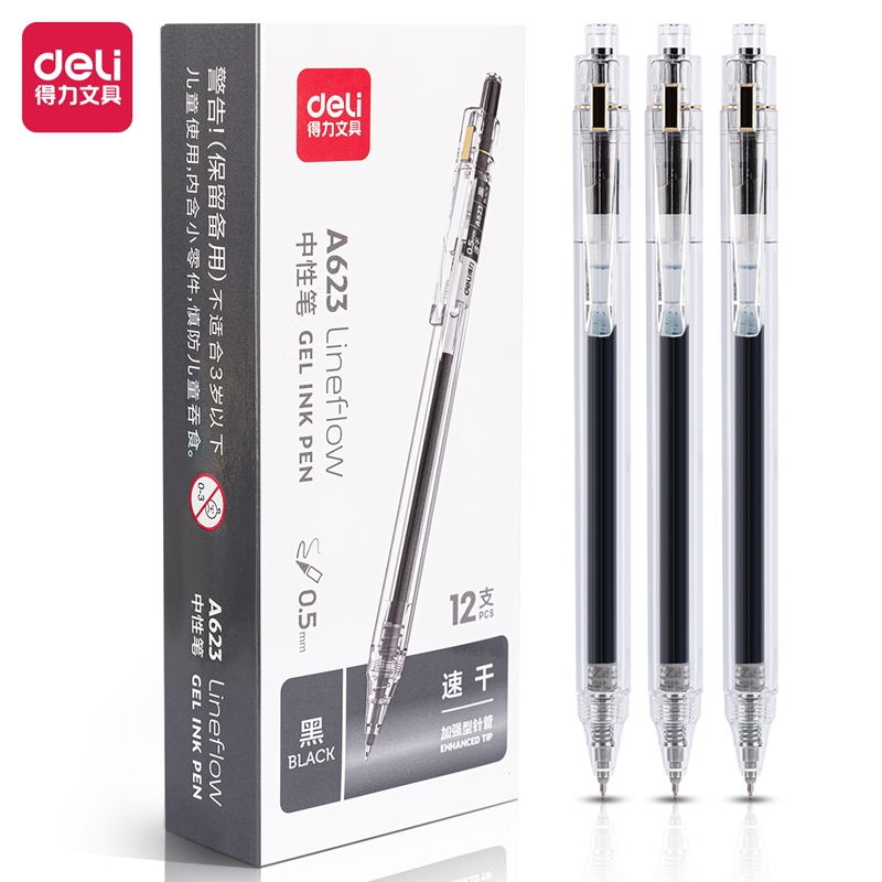 Bút gel đầu bấm bút ngòi 0.5mm DELI mực đều nét trơn khô nhanh - A623