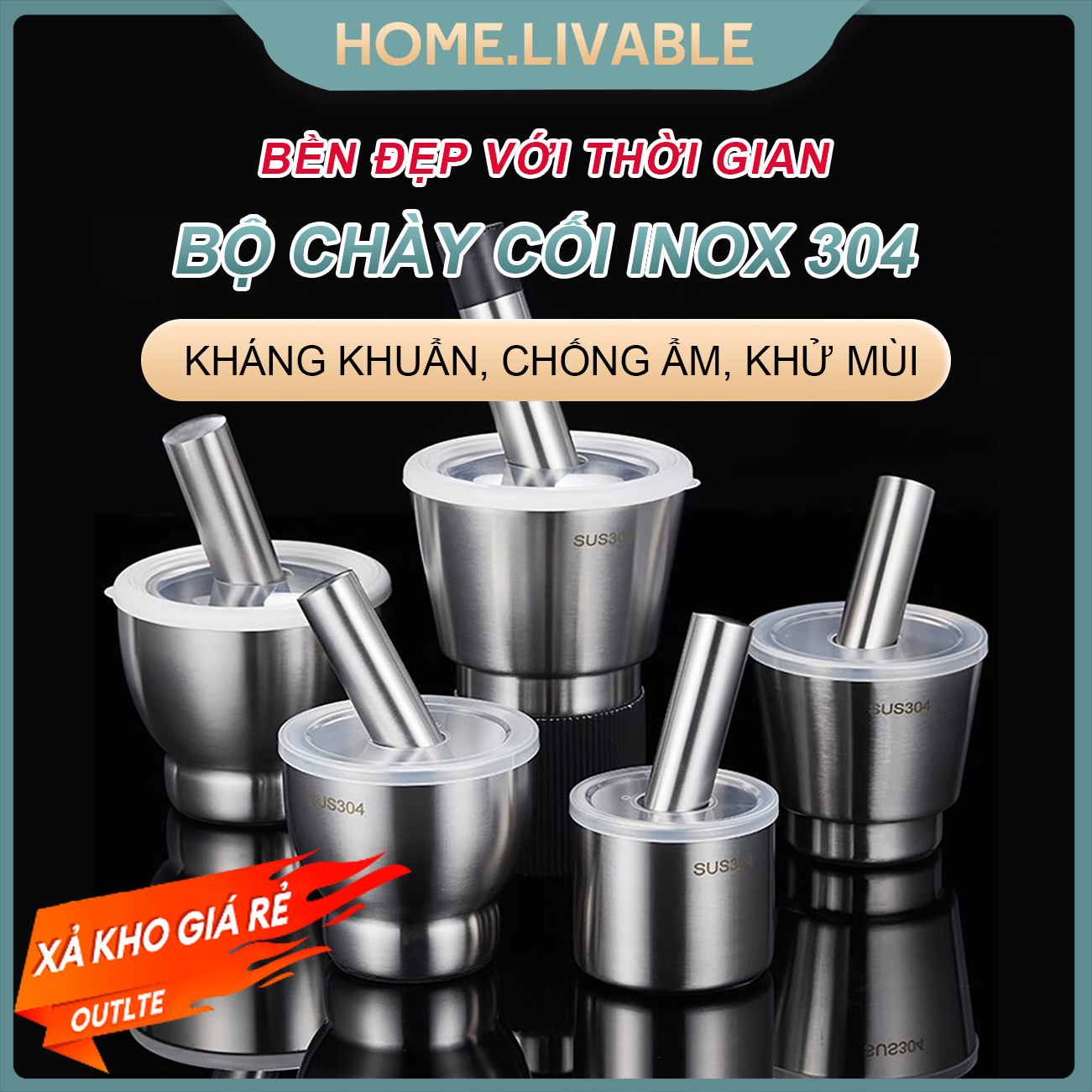 Bộ Chày Cối Inox 304 Cối inox đặc Hàng cao cấp không vết hàn Trọn đời không han gỉ size 10cm/12,7cm/15cm/17cm