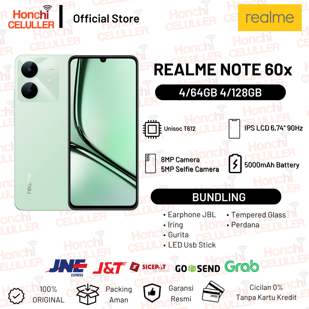 Realme Note 60x 4GB/128GB 4/64GB Rangka Metal Tahan Banting | Baterai Besar 5000mAh | Tahan Debu dan Percikan Air | Garansi Kelancaran hingga 48-Bulan Garansi Resmi Indonesia Harga  1,249,000 Ringgit*Penghantaran Percuma