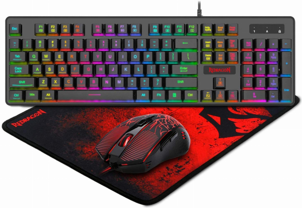 Redragon S107 Gaming Keyboard and Mouse Combo Large Mouse Pad Mechanical Feel RGB Backlit 3200 DPI Mouse for Windows PC (Keyboard Mouse Mousepad Set) Singapore