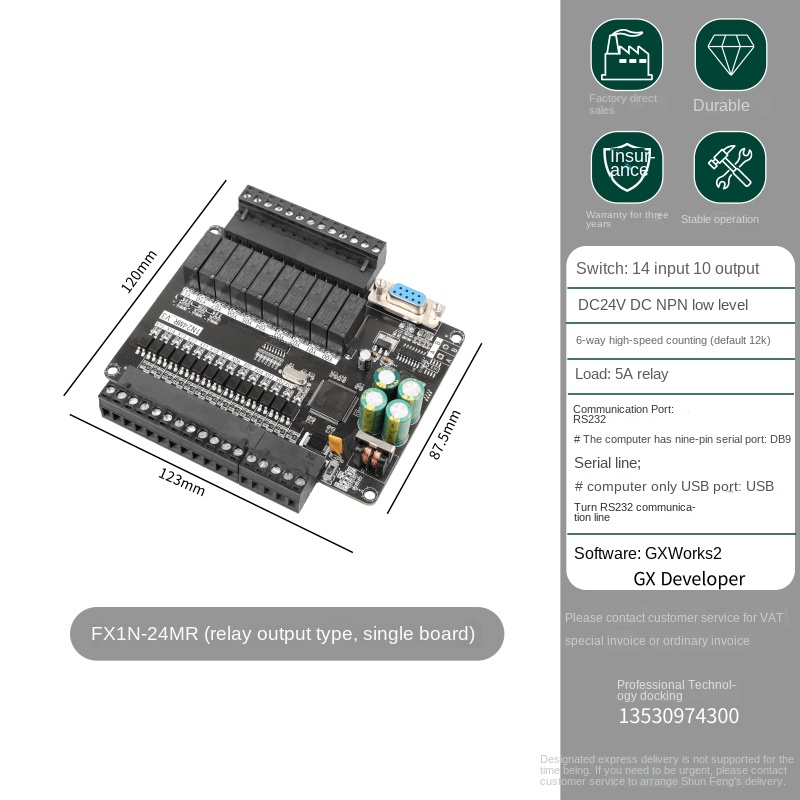 Board Mạch PLC FK FX1N-24MR: 14 input 10 output Đầu Ra Rơle, DB9 RS232, 24VDC, xung tốc độ cao,Hỗ Trợ GX Works2/GX Developer Mitsubishi - FK1N-24MR MẠCH TRẦN