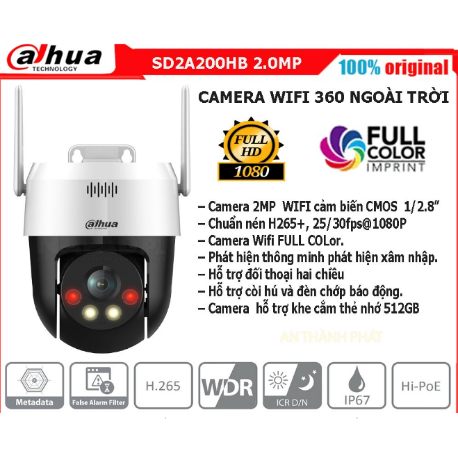 Camera wifi PTZ mini quay quét ngoài trời chính hãng DAHUA 2.0MP Full HD /5.0MP 3K báo động còi hú, 