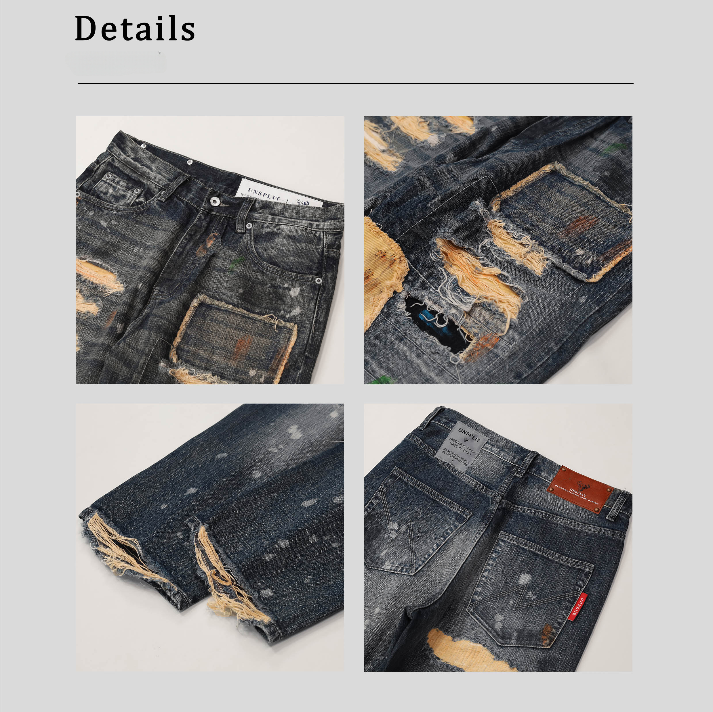 2024 Rechte herenjeans met geborduurde appliqué, Japanse modetrend, persoonlijkheid, vrijetijdsbroek