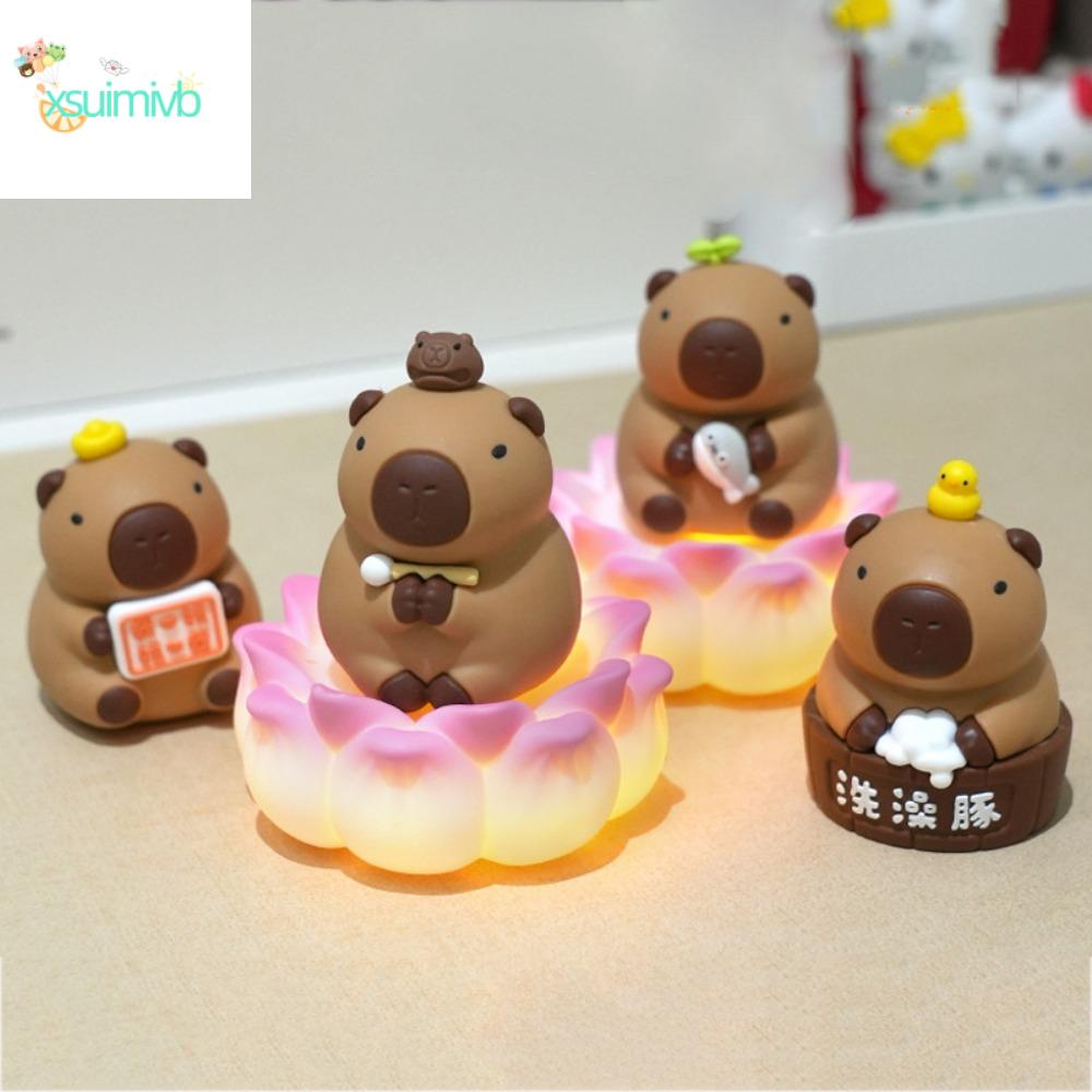 XSUIMI Đế hoa sen Đồ chơi mô hình capybara Nhân vật Có đèn Mô hình capibara mô phỏng Đồ trang trí nh