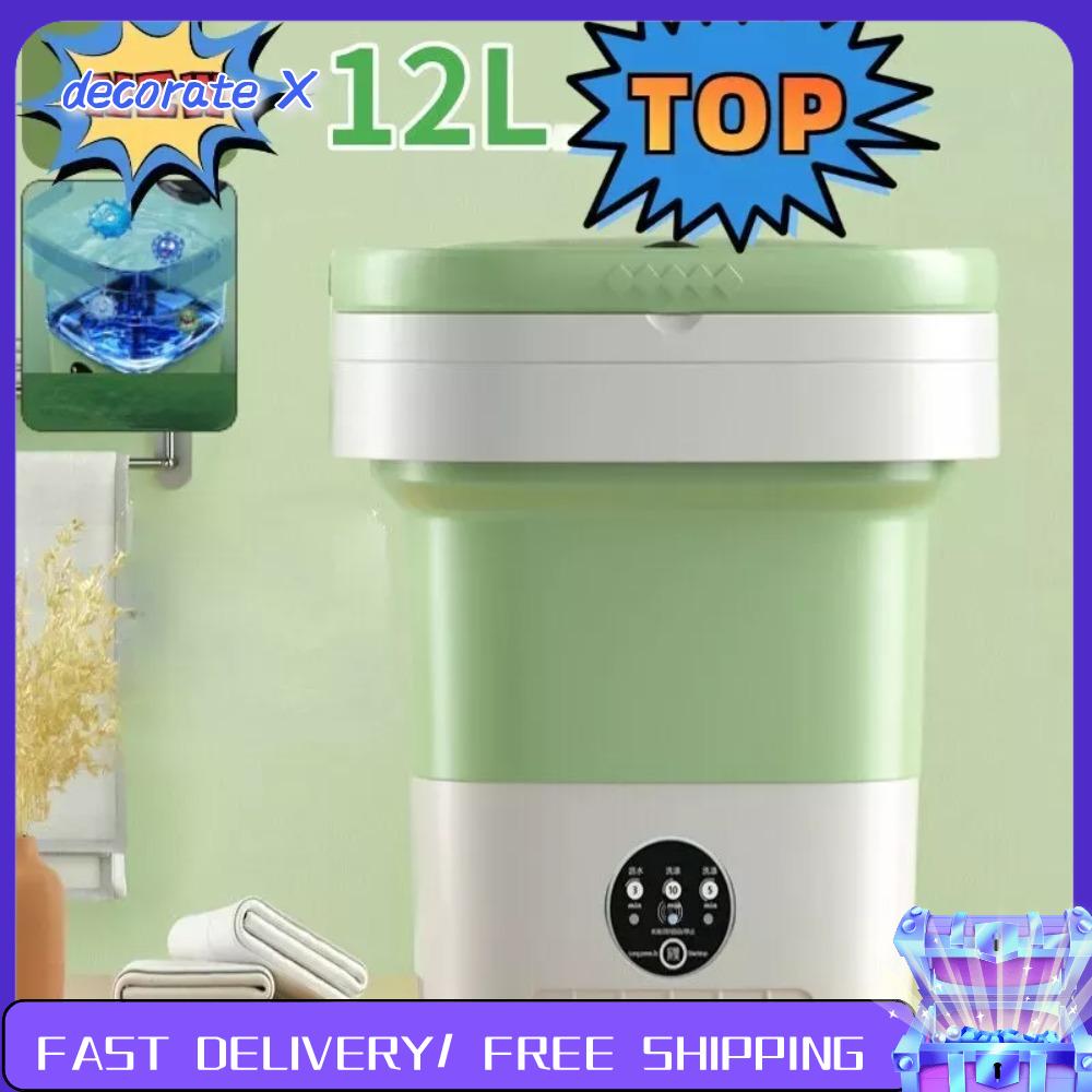 DECORATE X Có thể gập lại Máy giặt mini 12L 3 mẫu Máy giặt du lịch Nâng cấp Quay khô Máy rửa vệ sinh Dành cho quần áo vớ đồ lót