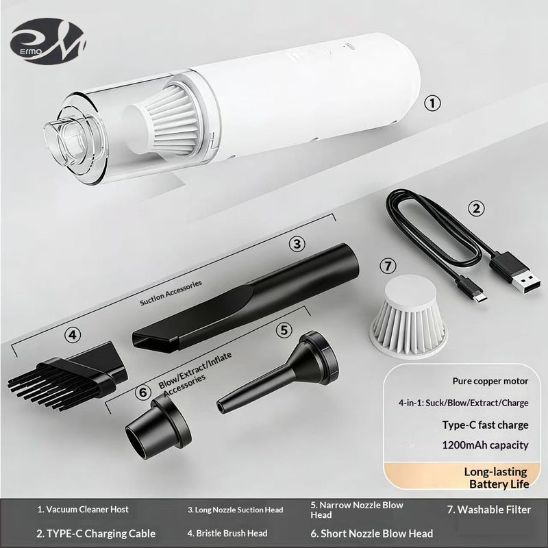 ERMO Portable Dual-Function Vacuum Cleaner with Strong Suction and Long Battery Life for Car and Home Use ราคา 169 บาท*ส่งฟรี