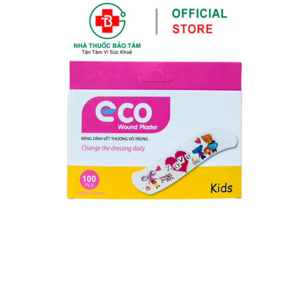 Băng keo cá nhân ECO KIDS Nhiều màu sắc cho bé - Hộp 100 miếng