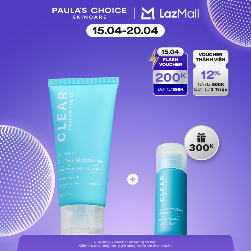 Kem Dưỡng ẩm dịu nhẹ không chứa dầu dành cho da mụn Paula’s Choice Clear Oil-Free Moisturizer 60ml- 3800