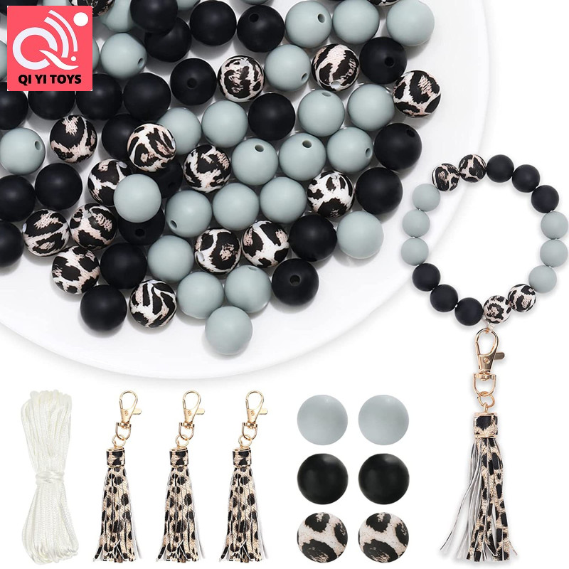 96pcs 12mm Vòng Silicone hạt cườm rời với chuỗi tua cho thủ công tự Làm Vòng Cổ Vòng tay làm đồ trang sức