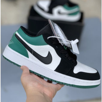 Giày sneaker Jordan low 1 Mystic Green cổ thấp đen trắng gót xanh lá,Giày thể thao JD1 đen xanh lá bản cao cấp nam nữ
