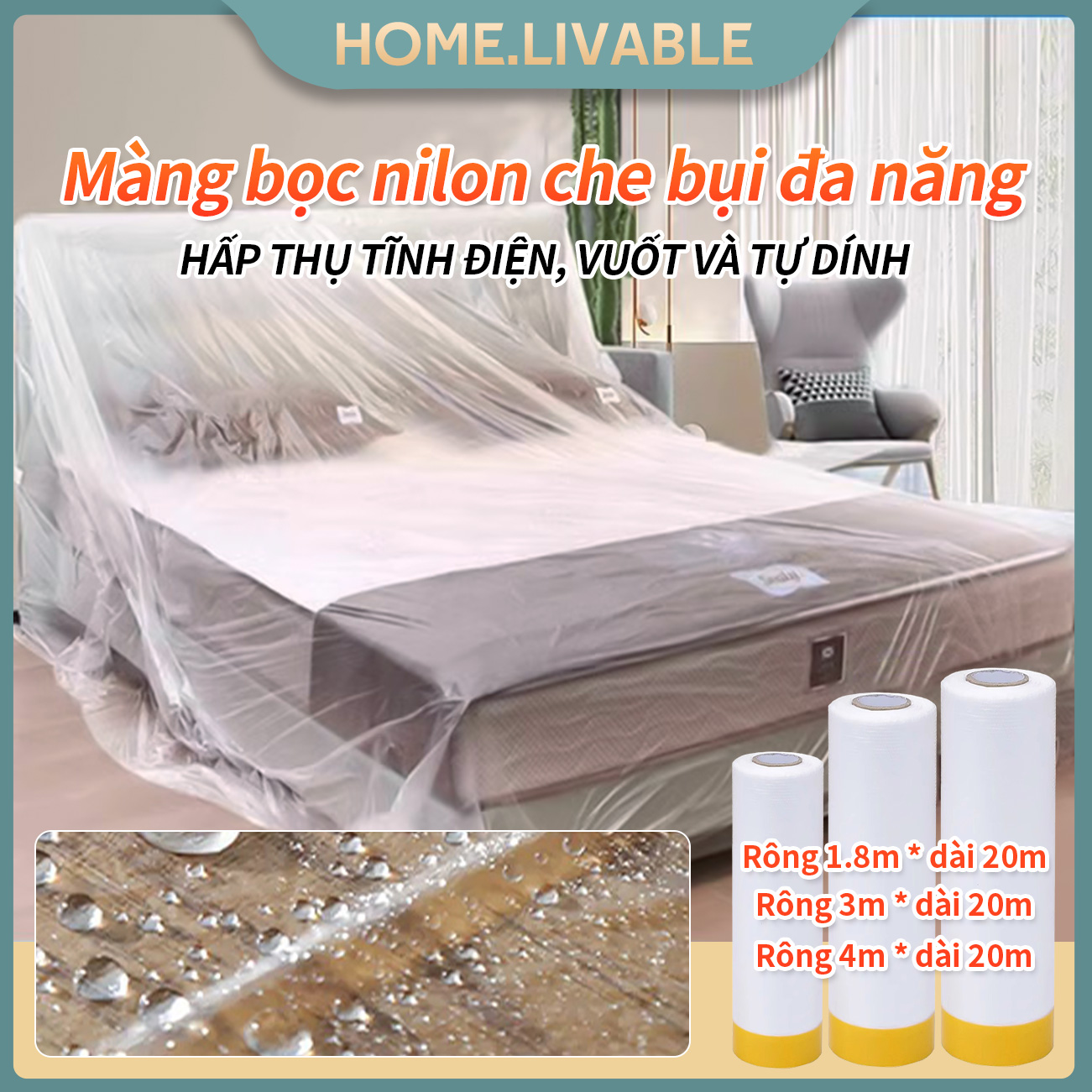 Nilon che bụi băng keo nilon che sơn màng nilon che nội thất loại siêu bự 4mx20m 3mx20m 1.8mx20m
