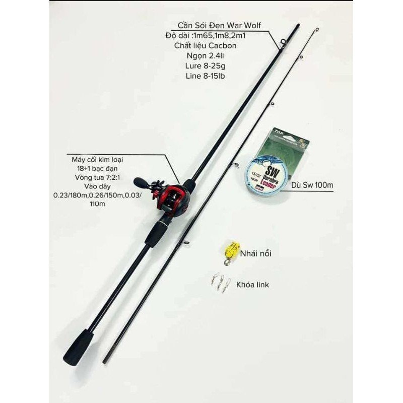 Combo bộ cần câu lure máy ngang kèm dù và phụ kiện - Combo bộ cần lure máy ngang Sói Đen đủ size giá rẻ AnhNamFishing