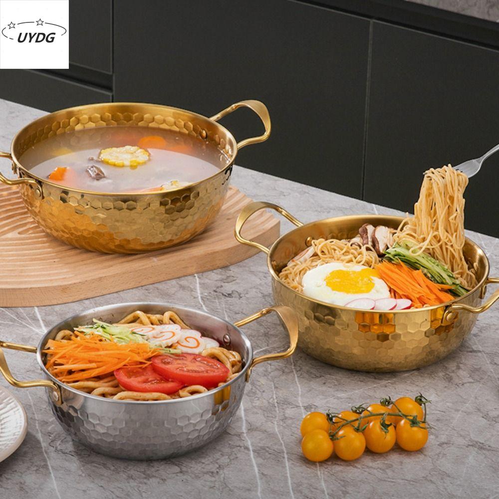 UYDG Hình búa Nồi Ramen Hàn Quốc Tay cầm đôi Có Nắp Bình sữa Dụng cụ nấu ăn Thép không gỉ Nồi súp Bếp cảm ứng